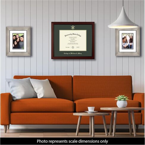 William & Mary 13"w x 10"h Diploma Frame - Fits a bachelor's, master's and phd - Gold Embossed Diploma Frame - Cherry Moulding with Williamsburg Green and Gold Matting - Officially Licensed in Kuwait