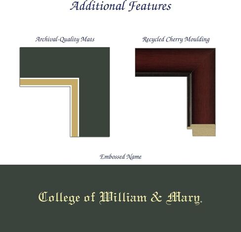 William & Mary 13"w x 10"h Diploma Frame - Fits a bachelor's, master's and phd - Gold Embossed Diploma Frame - Cherry Moulding with Williamsburg Green and Gold Matting - Officially Licensed in Kuwait