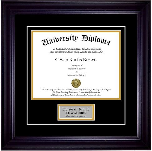 Perfect Cases Personalized Single Diploma Frame with Double Matting for 8.5" x 11" Tall Diploma with Black 2" Frame in Saudi Arabia