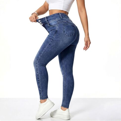 طماق اليوغا النسائية من الدنيم الصناعي، جينز عالي الخصر مطبوع عليه Jeggings سروال تجريب قابل للتمدد in Kuwait