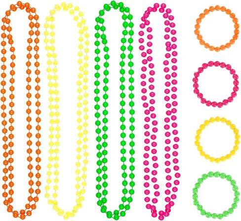 8Pcs 80s Neno Beaded Necklace Bracelet Sets Colorful Plastic Beads Jewelry Retro Party Costume Props Accessories in Saudi Arabia