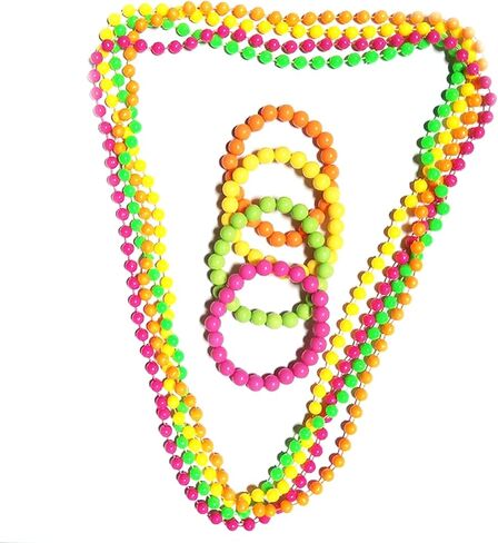 8Pcs 80s Neno Beaded Necklace Bracelet Sets Colorful Plastic Beads Jewelry Retro Party Costume Props Accessories in Saudi Arabia