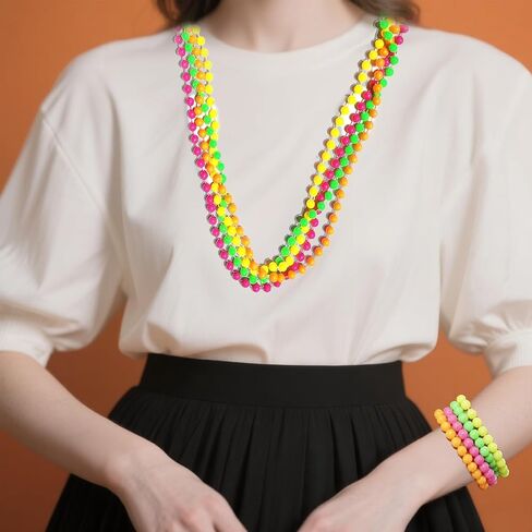 8Pcs 80s Neno Beaded Necklace Bracelet Sets Colorful Plastic Beads Jewelry Retro Party Costume Props Accessories in Saudi Arabia