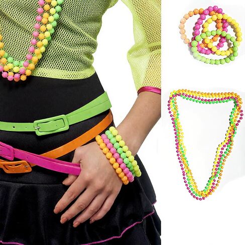 8Pcs 80s Neno Beaded Necklace Bracelet Sets Colorful Plastic Beads Jewelry Retro Party Costume Props Accessories in Saudi Arabia