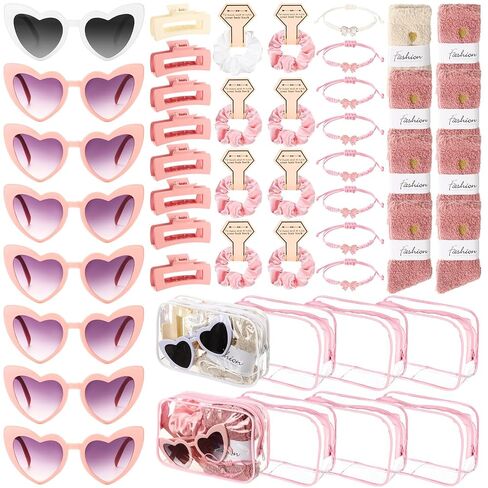 Unittype 48 Pcs Bridesmaid Proposal Gifts Set Bachelorette Party Heart Sunglasses Hair Claws Clips Fuzzy Socks Bow Bracelet Makeup Bag for Women Wedding Birthday Spa Bridal Shower Favor(White, Black) in Kuwait