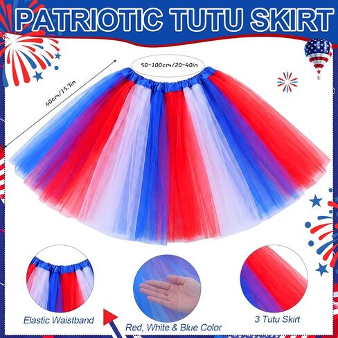 Shyyween 18 Pcs 4th of July Tutu Costume Set Patriotic Outfit for Women Red White and Blue Tutu Skirt Headband Glasses Wig Necklace Stocking for Women Independence Day Cosplay Party Accessories in Kuwait