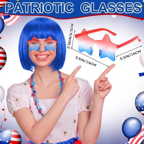 Shyyween 18 Pcs 4th of July Tutu Costume Set Patriotic Outfit for Women Red White and Blue Tutu Skirt Headband Glasses Wig Necklace Stocking for Women Independence Day Cosplay Party Accessories in Kuwait