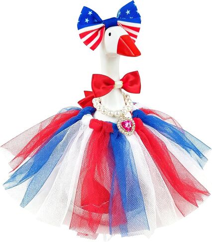 7 Inch Desk Goose Outfits，Mini Desktop Goose 4th of July Outfit with Bowtie and Headband for Desktop Porch Goose Decor, Independence Day Desk Goose Outfits in Kuwait