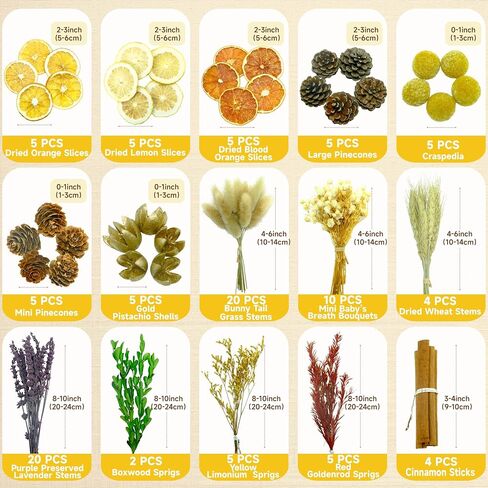 105 PCS DIY Dried Flowers & Fruit Kit, Dried Flowers for Crafts, 15 Types Natural Mixed Lavender and Scented Orange Slices, Perfect for Home Decor, Wedding & Party Arrangement, Wreath, Garland in Saudi Arabia