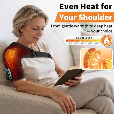 Shoulder Heating Pad with Massage for Pain Relief, Cordless Heated Shoulder Wrap for Rotator Cuff & Frozen Shoulder, Portable Heated Shoulder Massager Pad for Home Travel in Saudi Arabia