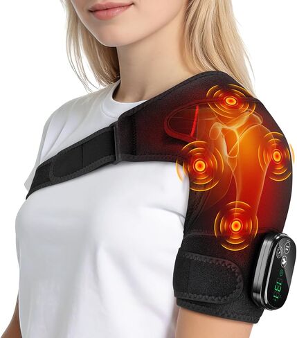 Shoulder Heating Pad with Massage for Pain Relief, Cordless Heated Shoulder Wrap for Rotator Cuff & Frozen Shoulder, Portable Heated Shoulder Massager Pad for Home Travel in Saudi Arabia