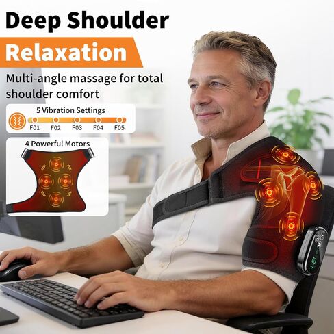 Shoulder Heating Pad with Massage for Pain Relief, Cordless Heated Shoulder Wrap for Rotator Cuff & Frozen Shoulder, Portable Heated Shoulder Massager Pad for Home Travel in Saudi Arabia