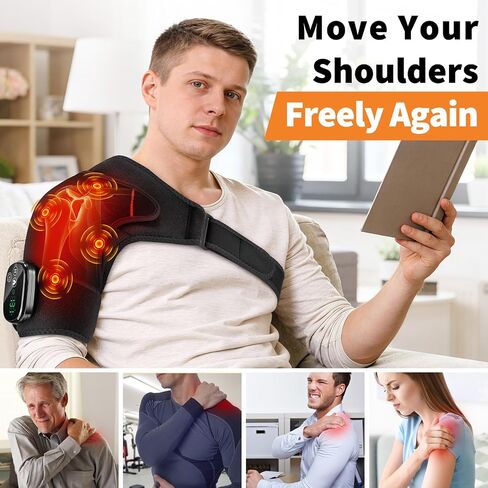 Shoulder Heating Pad with Massage for Pain Relief, Cordless Heated Shoulder Wrap for Rotator Cuff & Frozen Shoulder, Portable Heated Shoulder Massager Pad for Home Travel in Saudi Arabia