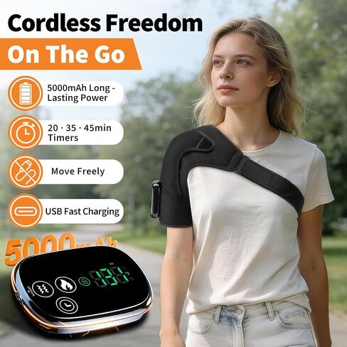 Shoulder Heating Pad with Massage for Pain Relief, Cordless Heated Shoulder Wrap for Rotator Cuff & Frozen Shoulder, Portable Heated Shoulder Massager Pad for Home Travel in Saudi Arabia
