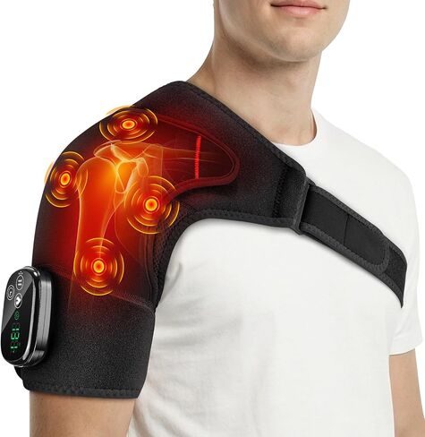 Shoulder Heating Pad with Massage for Pain Relief, Cordless Heated Shoulder Wrap for Rotator Cuff & Frozen Shoulder, Portable Heated Shoulder Massager Pad for Home Travel in Saudi Arabia