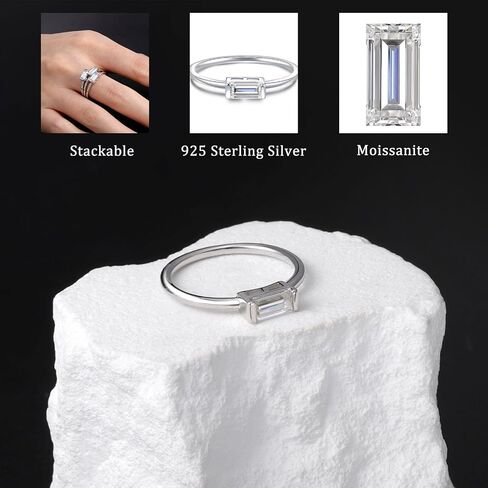 Baguette Moissanite Rings for Women: 925 Sterling Silver Baguette Ring Stackable 0.75CT White Gold-plated Jewelry for Her Anniversary Engagement Gift in Saudi Arabia