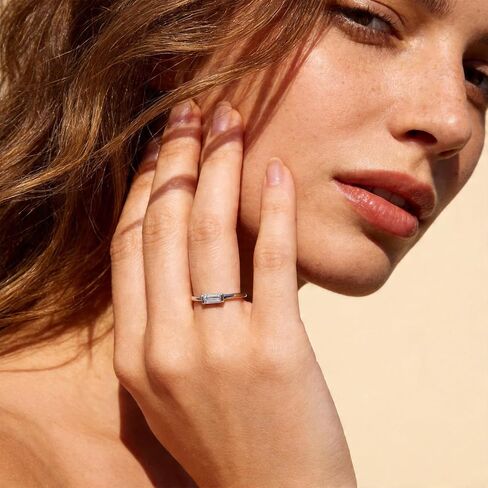 Baguette Moissanite Rings for Women: 925 Sterling Silver Baguette Ring Stackable 0.75CT White Gold-plated Jewelry for Her Anniversary Engagement Gift in Saudi Arabia