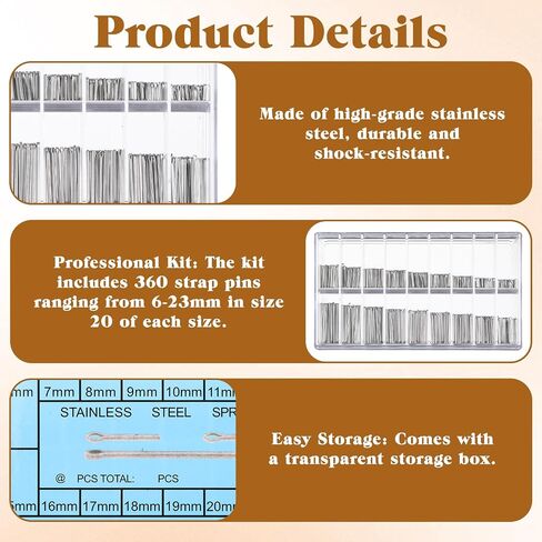 360 Pcs Watch Band Pins, 6-23mm Watch Pins Replacement Kit, Watch Link Cotter Pin Assortment, Stainless Steel Watch Bracelet Pin for Watchmaker Repair in Kuwait