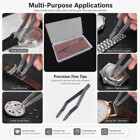 V Shaped Watch Spring Bar Tweezers Silver Aluminum Alloy Watch Band Strap Removal Installation Tool Professional Watch Repair Accessory for Watchmakers DIY Repairers Precision Maintenance Work in Saudi Arabia