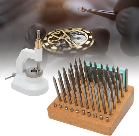 HERCHR Watch Repair Punch Kit, Watchmaker Pressing Tool Watch Press Staking Tool Set with 50 Punch Pins 10 Stakes, Back Case Closer for Closing the Cover Repairing in Kuwait