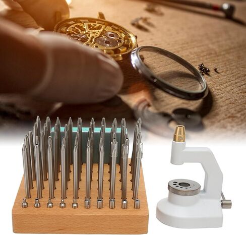 HERCHR Watch Repair Punch Kit, Watchmaker Pressing Tool Watch Press Staking Tool Set with 50 Punch Pins 10 Stakes, Back Case Closer for Closing the Cover Repairing in Kuwait