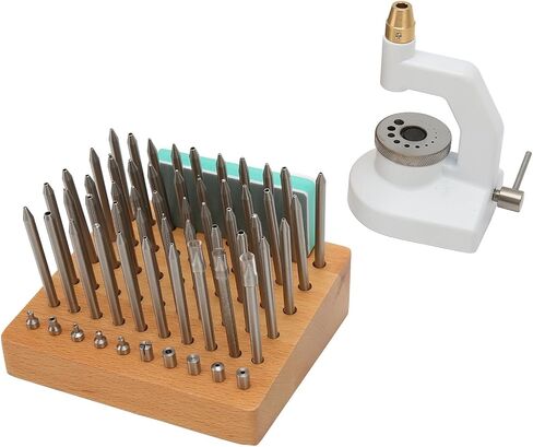 HERCHR Watch Repair Punch Kit, Watchmaker Pressing Tool Watch Press Staking Tool Set with 50 Punch Pins 10 Stakes, Back Case Closer for Closing the Cover Repairing in Kuwait