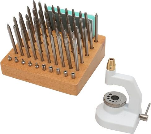 HERCHR Watch Repair Punch Kit, Watchmaker Pressing Tool Watch Press Staking Tool Set with 50 Punch Pins 10 Stakes, Back Case Closer for Closing the Cover Repairing in Kuwait