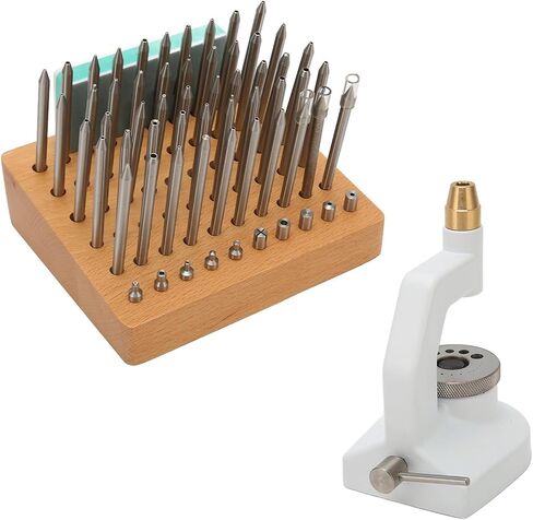 HERCHR Watch Repair Punch Kit, Watchmaker Pressing Tool Watch Press Staking Tool Set with 50 Punch Pins 10 Stakes, Back Case Closer for Closing the Cover Repairing in Kuwait