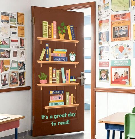 JarThenaAMCS 2 Sheets Back to School Door Stickers Wall Decals Boho Reading Bookshelf Large Mural Stickers for Home Classroom Library Decoration in Kuwait