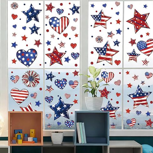 250th Anniversary USA Window Clings for Glass Windows, American Flag Window Stickers 4th of July Double-Sided Reusable Static Window Decals for Party Home Classroom Decorations 1 Sheet, PVC Material in Saudi Arabia