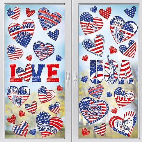 250th Anniversary USA Window Clings for Glass Windows, American Flag Window Stickers 4th of July Double-Sided Reusable Static Window Decals for Party Home Classroom Decorations 1 Sheet, PVC Material in Saudi Arabia