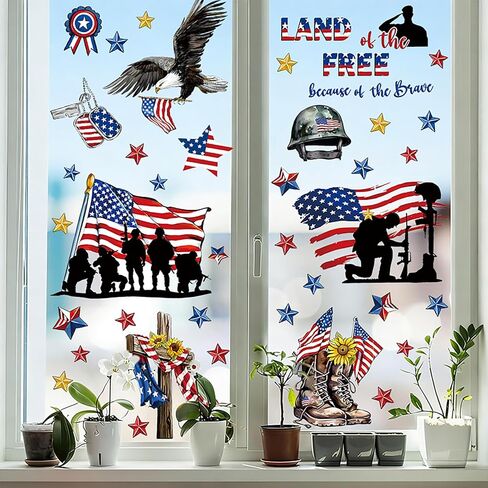 250th Anniversary USA Window Clings for Glass Windows, American Flag Window Stickers 4th of July Double-Sided Reusable Static Window Decals for Party Home Classroom Decorations 1 Sheet, PVC Material in Saudi Arabia