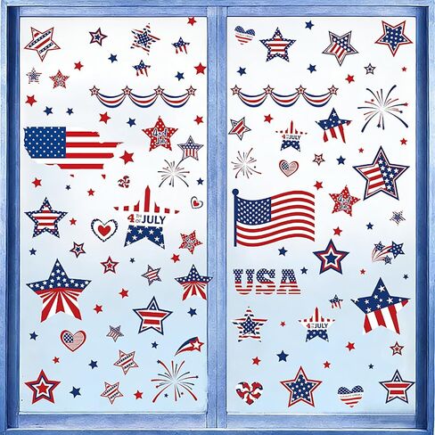 250th Anniversary USA Window Clings for Glass Windows, American Flag Window Stickers 4th of July Double-Sided Reusable Static Window Decals for Party Home Classroom Decorations 1 Sheet, PVC Material in Saudi Arabia