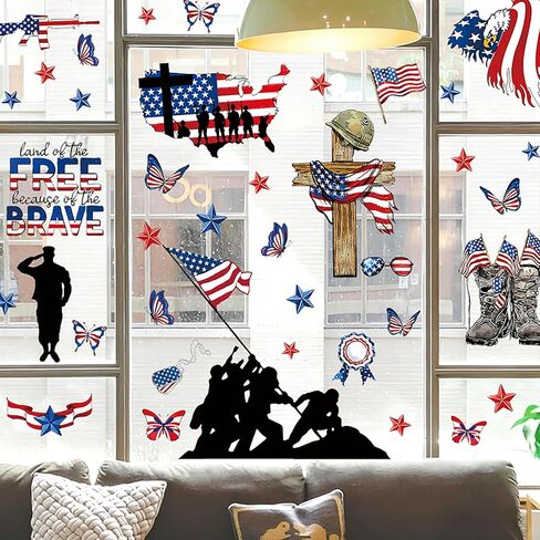 250th Anniversary USA Window Clings for Glass Windows, American Flag Window Stickers 4th of July Double-Sided Reusable Static Window Decals for Party Home Classroom Decorations 1 Sheet, PVC Material in Saudi Arabia