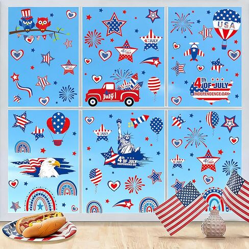250th Anniversary USA Window Clings for Glass Windows, American Flag Window Stickers 4th of July Double-Sided Reusable Static Window Decals for Party Home Classroom Decorations 1 Sheet, PVC Material in Saudi Arabia