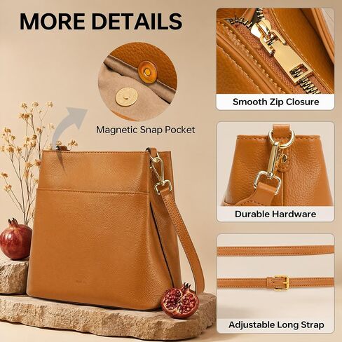 GEMIU Women’s Top-Grain Leather Shoulder Bag, Pebbled Cowhide Crossbody Purse with Detachable Adjustable Strap in Saudi Arabia