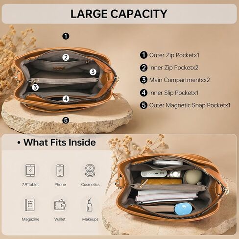 GEMIU Women’s Top-Grain Leather Shoulder Bag, Pebbled Cowhide Crossbody Purse with Detachable Adjustable Strap in Saudi Arabia