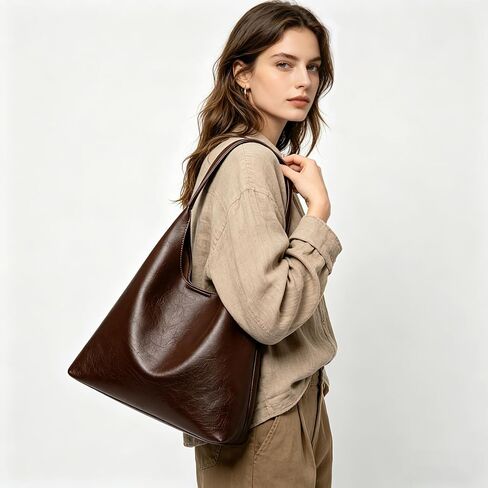 Hobo Tote Bag for Women, Large Capacity Soft Vegan Leather Shoulder Bag with Inner Pouch for Work Casual in Kuwait