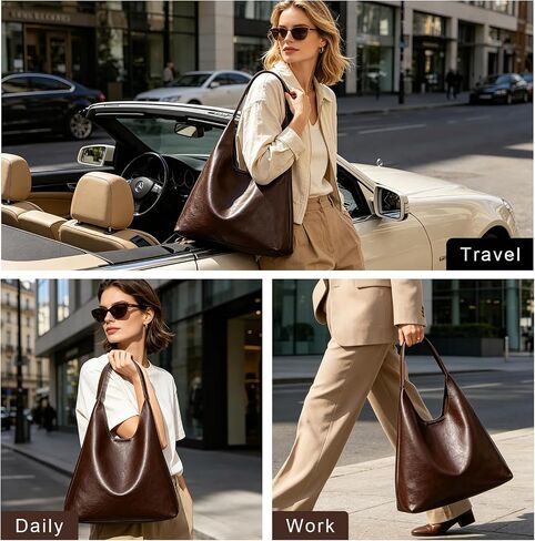Hobo Tote Bag for Women, Large Capacity Soft Vegan Leather Shoulder Bag with Inner Pouch for Work Casual in Kuwait