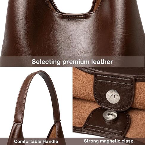 Hobo Tote Bag for Women, Large Capacity Soft Vegan Leather Shoulder Bag with Inner Pouch for Work Casual in Kuwait
