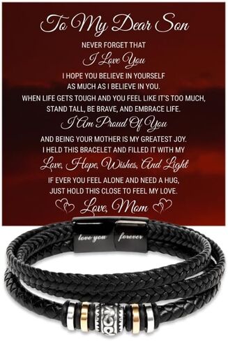 To My Son - Love You Forever Bracelet, Jewelry for Men with Heartfelt Message Card for Birthday, Graduation, or Christmas, Sentimental Gift from Mom in Saudi Arabia