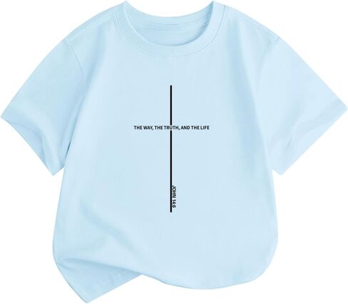Girls Christian Cross Shirts Jesus Faith God Bible Verse T Shirt for Kids The Way The Truth The Life Graphic Tees in Saudi Arabia