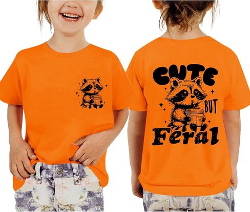 Pairxily Cute But Feral Shirt for Girls Kids Funny Raccoon Graphic Tees Toddler Printed Cotton Summer Short Sleeve Tops in Kuwait