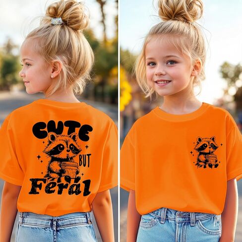 Pairxily Cute But Feral Shirt for Girls Kids Funny Raccoon Graphic Tees Toddler Printed Cotton Summer Short Sleeve Tops in Kuwait