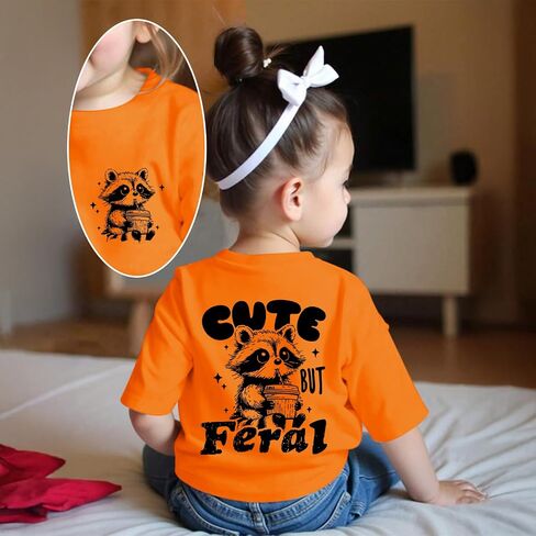 Pairxily Cute But Feral Shirt for Girls Kids Funny Raccoon Graphic Tees Toddler Printed Cotton Summer Short Sleeve Tops in Kuwait