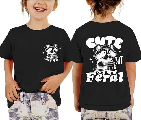 Pairxily Cute But Feral Shirt for Girls Kids Funny Raccoon Graphic Tees Toddler Printed Cotton Summer Short Sleeve Tops in Kuwait