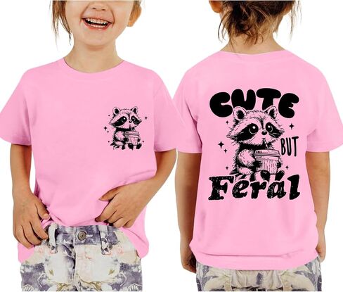 Pairxily Cute But Feral Shirt for Girls Kids Funny Raccoon Graphic Tees Toddler Printed Cotton Summer Short Sleeve Tops in Kuwait