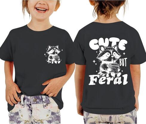 Pairxily Cute But Feral Shirt for Girls Kids Funny Raccoon Graphic Tees Toddler Printed Cotton Summer Short Sleeve Tops in Kuwait