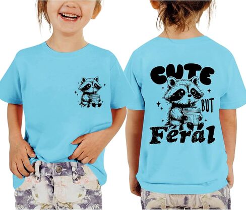 Pairxily Cute But Feral Shirt for Girls Kids Funny Raccoon Graphic Tees Toddler Printed Cotton Summer Short Sleeve Tops in Kuwait