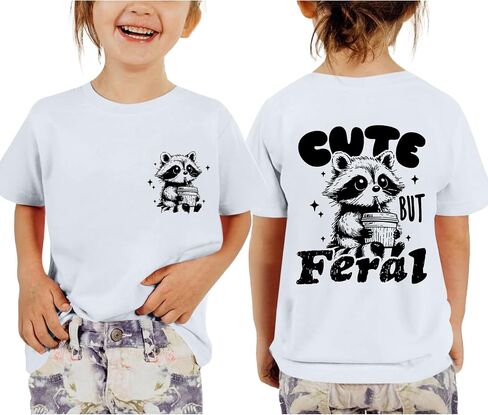Pairxily Cute But Feral Shirt for Girls Kids Funny Raccoon Graphic Tees Toddler Printed Cotton Summer Short Sleeve Tops in Kuwait